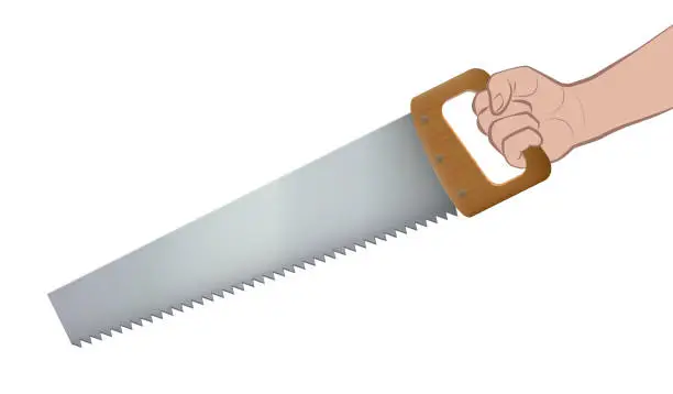Vector illustration of Hand Saw Hand Holding Ripsaw Craftsman Carpenter Tool