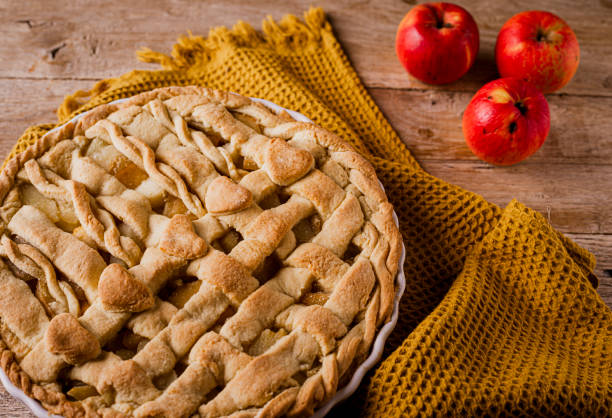 istock Homemade apple pie on wooden background 1459605193