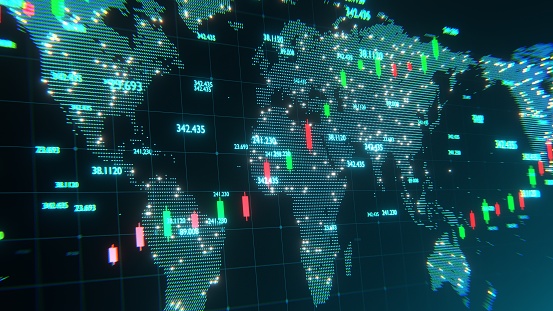 World economy and business. International trade concept. World financial capitals. Stock market.