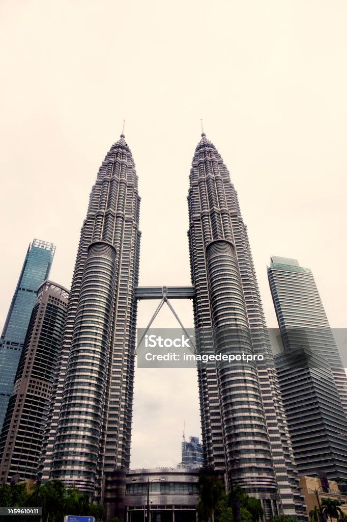 Dramatic Petronas Towers view in Kuala Lumpur city Cityscape view of Kuala Lumpur with Petronas Towers in Malaysia Admiration Stock Photo