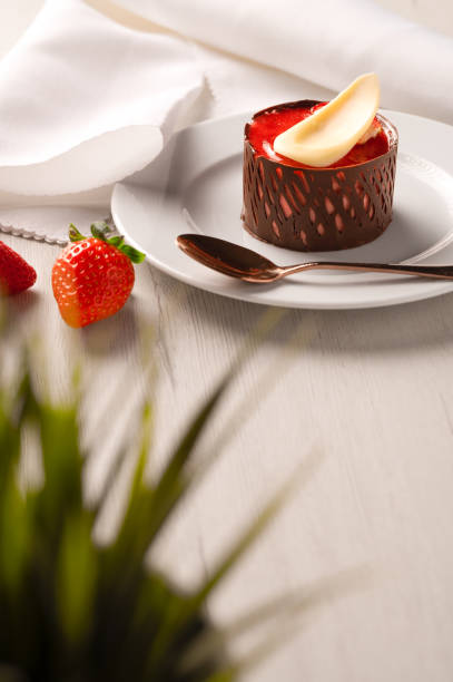istock Strawberry and chocolate tartlet on clear background. Pastry concept. 1459612285