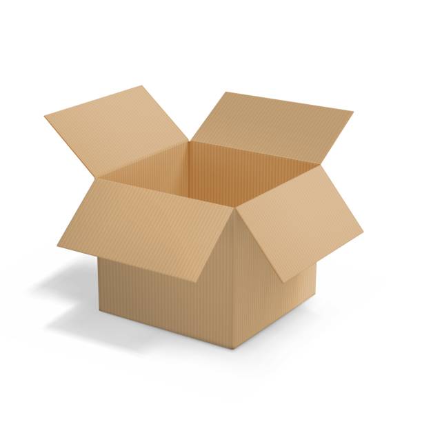 realistyczne kartonowe otwarte pudełko, widok z boku - cardboard box box open carton stock illustrations