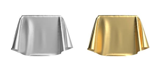 istock Set of boxes covered with shiny satin fabric 3D illustration 1459619192