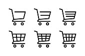 Linear shopping cart vector icons set. Internet store buy symbol. Webstore trolley logo