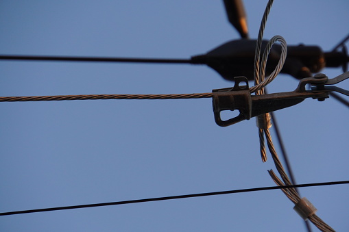 close up of wire for safety on electric poles