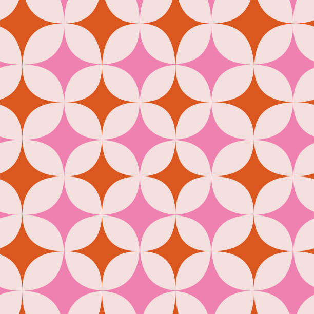 mid century modern starbursts bezszwowy wzór w kolorze różowym i pomarańczowym na beżowym tle. - wallpaper pattern wallpaper 1950s style ornate stock illustrations