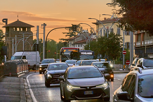 Florence, Italy - September 09, 2022: Road traffic at the end of the day in Florence.