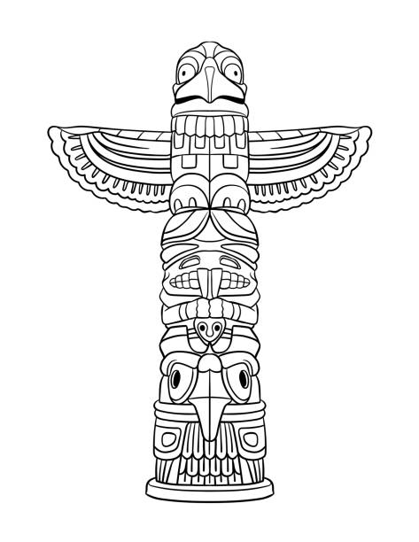 아메리카 원주민 인디언 토템 격리 채색 - north american tribal culture 이미지 stock illustrations