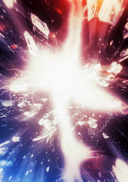 istock 3d illustration of an explosion and scattering light fragments 1459634147