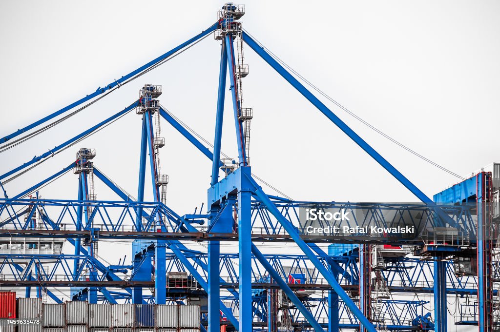 container ship during loading in the port Business Stock Photo