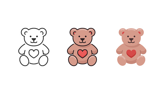 Teddy bear icon set. 3 Different styles. Editable stroke.