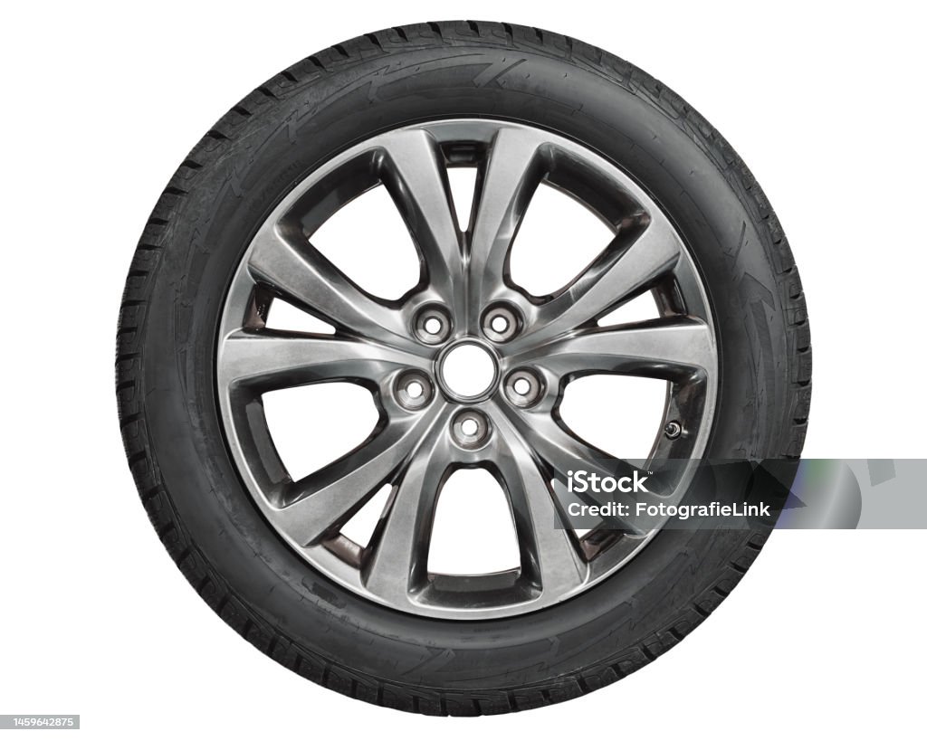 Car tire with alurim on free On isolated transparent PNG background. Tire - Vehicle Part Stock Photo