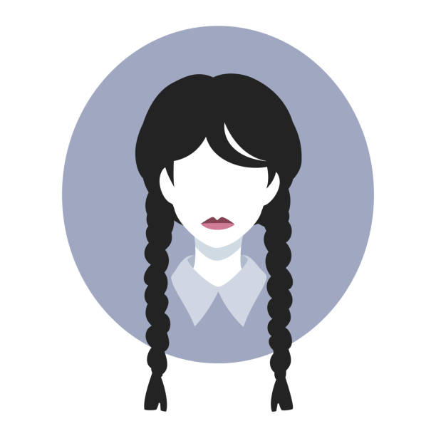 illustrations, cliparts, dessins animés et icônes de illustration d’une fille avec des tresses noires en style silhouette. - goth