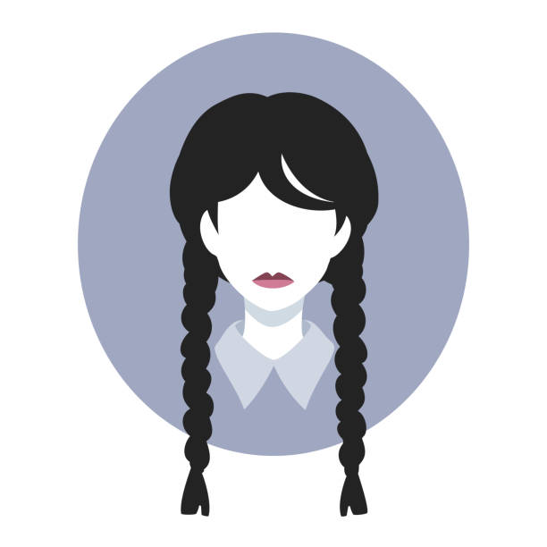 Illustration of a girl with black braids in silhouette style. Gothic illustration of a girl with braided black hair. It is drawn in dark tones and in flat design. goth stock illustrations