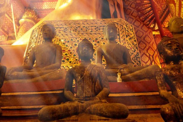 istock Gold color shiny Buddha sculpture in Buddhist temple 1459647350
