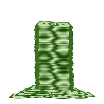 Banknotes, greenback banknote, money pile, stacked cash. Casino bonus, profits and income earnings, vector illustration
