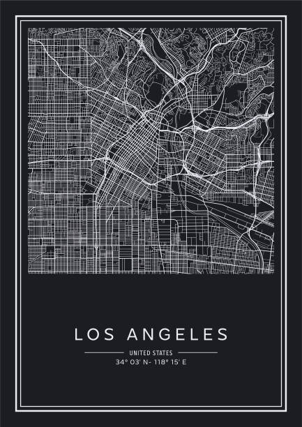 istock Black and white printable Los Angeles city map, poster design, vector illistration. 1459654837