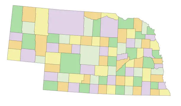 Vector illustration of Nebraska - Highly detailed editable political map.