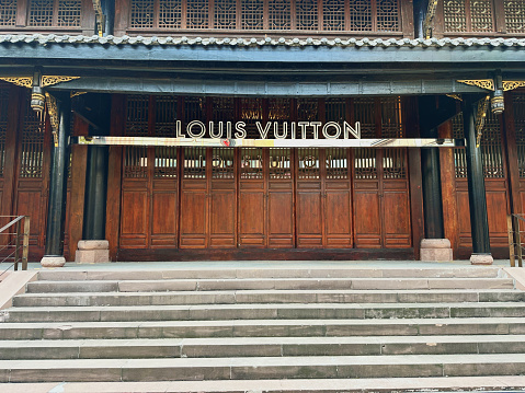 Chengdu, Sichuan, China - Jan 25, 2023: China’s first Louis Vuitton restaurant lands in Chengdu,  Louis Vuitton opens its first restaurant in China at Chengdu’s Sino-Ocean Taikoo Li mall.