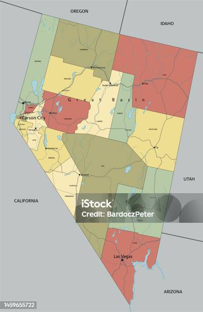 Nevada Map Editable Nevada Highly Detailed Editable Political Map With Labeling Stock ...