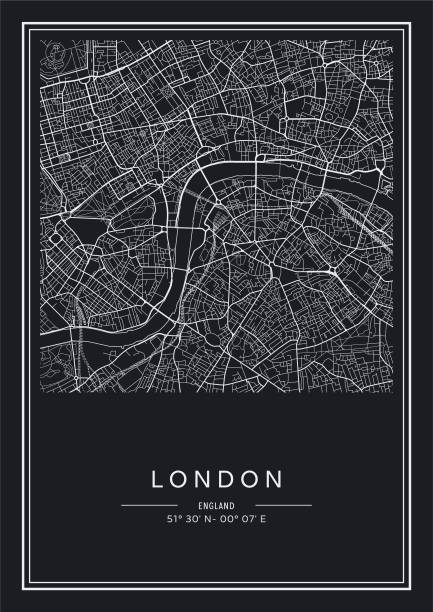 czarno-biała mapa londynu do druku, projekt plakatu, niezgodność wektorowa. - uk map regions england stock illustrations