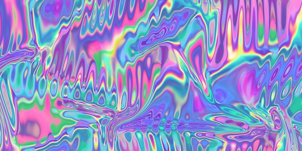 Bright holographic background. Iridescent color hologram. Liquid hologram. 3D render.