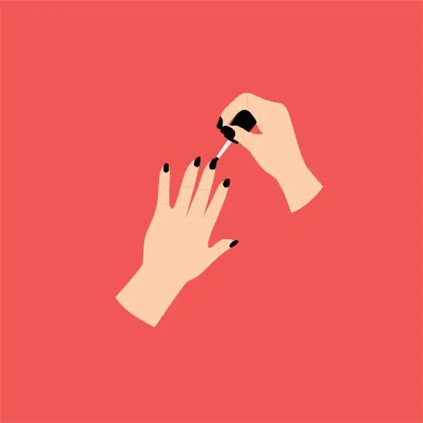 Vector illustration of Right Hand Paints Nails