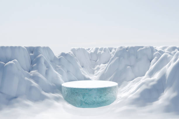 istock Abstact 3d render platform winter scene background, Ice podium on ice snow mountain with snow covered ground for product display advertising cosmetic beauty products or skincare with empty round 1459662001