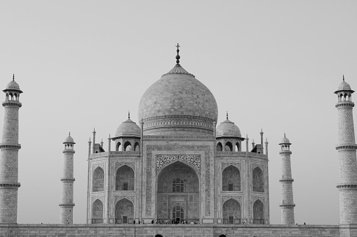 Vertical shot of Taj Mahal in India, during the daytime. Travel concept