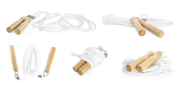 istock Set with skipping ropes on white background. Banner design 1459668956