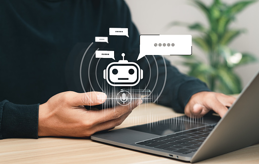 Chatbot artificial intelligence intelligent robot technology AI. Artificial intelligence technology automatically responds to online messages to help customers instantly.