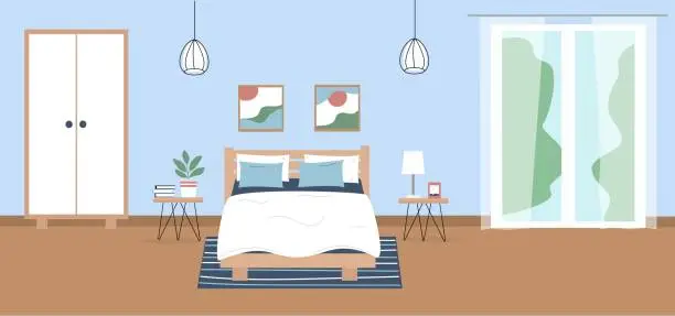 Vector illustration of blue bedroom