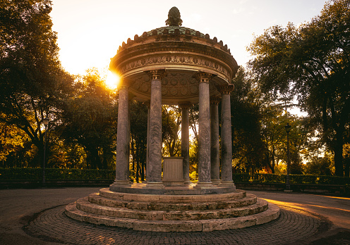 The round circular temple dedicated to Diana, Tempio di Diana, at the Villa Borghese Gardens. It is the second largest public park in Rome.