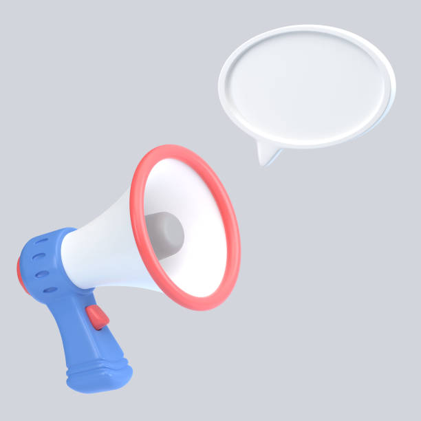 istock 3D rendering of a megaphone with a speech bubble with an empty space for text. A symbol of news, advertising, marketing. Isolated illustration on gray background. Realistic plastic 3d loudspeaker 1459682004