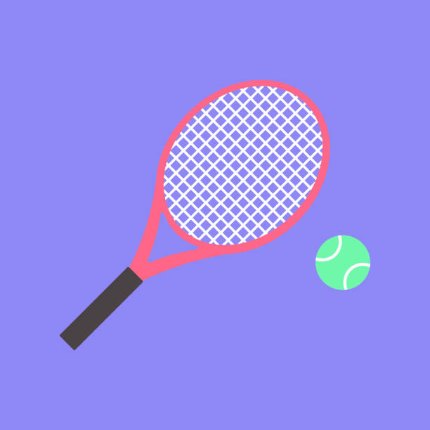 rakieta tenisowa z piłką tenisową na korcie tenisowym wyizolowanym na fioletowym tle. wektor i ilustracja. - education computer icon symbol icon set stock illustrations