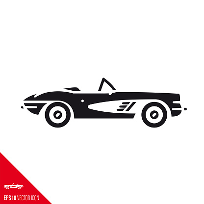 Vintage American convertible car vector glyph icon. Classic motor vehicle symbol.