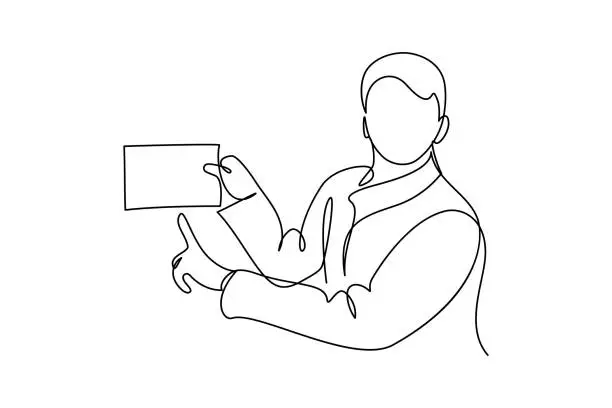 Vector illustration of Man pointing at blank paper sheet