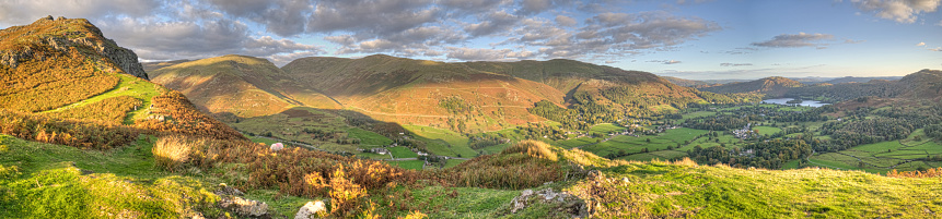 Taken From Helm Crag during sunset looking towards Seat Sandal, Fairfield, Great Rigg, Stone Arthur, Heron Pike Nab Scar, Grasmere and Loughrigg Fell.