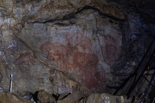 Original drawings of ancient people of the Paleolithic era in the cave Shulgan-tash (Kapova)