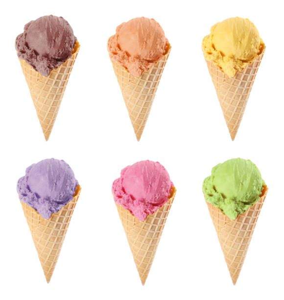 istock Set with different tasty ice creams in wafer cones on white background 1459694136