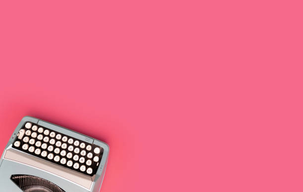 istock Overhead top view of a vintage aqua blue typewriter 1459695220