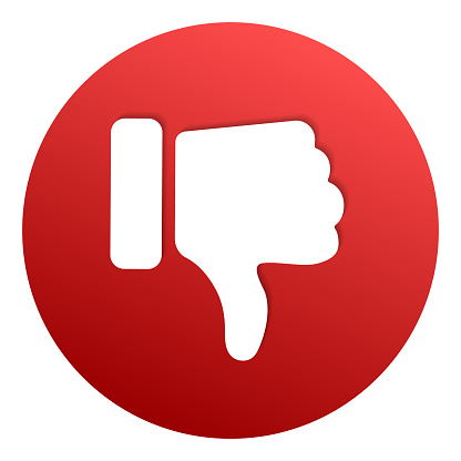 Thumbs down red circle isolated vector dislike social media signs. Recommendation icon, bad choice label. Vote web button with man hand. Social media dislike icons.