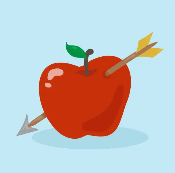 Vector illustration of Red Apple with an Arrow through it Vector Illustration on blue background