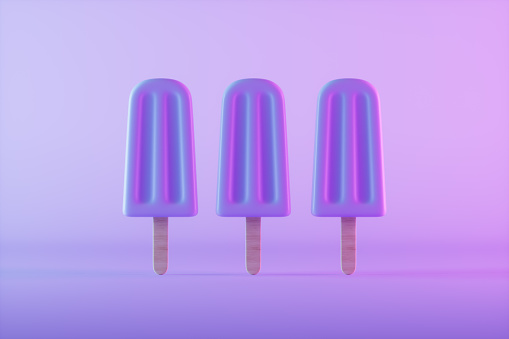 3d rendering of Ice cream stick, Popsicle, Minimal summer concept on neon background.