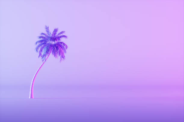istock Tropical palm tree on neon background, minimal summer and travel concept 1459704858