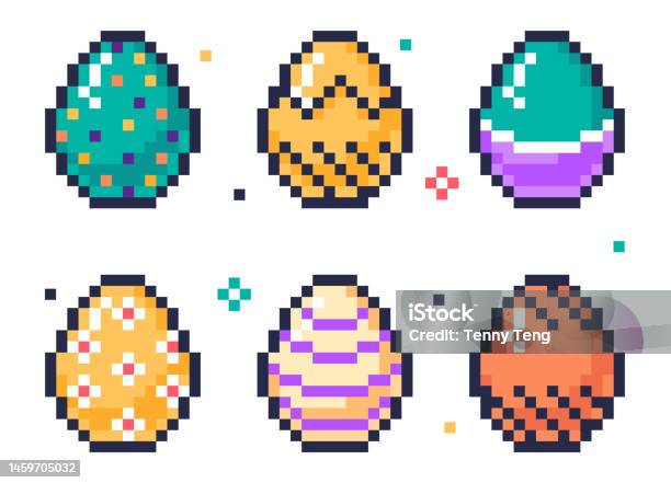 Vetores de Ovos De Jogo De Arcade De Pixel Art Páscoa Pixel 8 Bit Ovos  Pintado