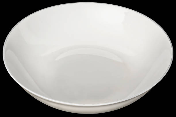 istock Ceramic White Porcelain Soup Plate Isolated on Black Background 1459706783