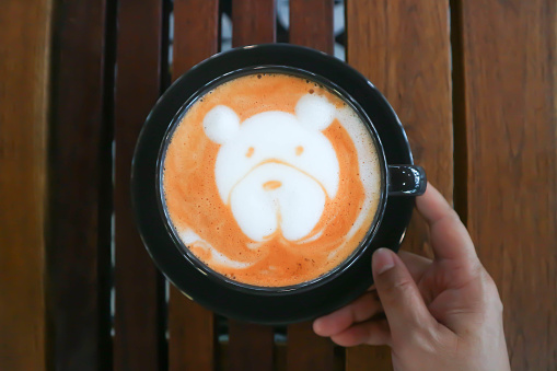 tea or hot tea or milk tea with latte art or bear picture for serve