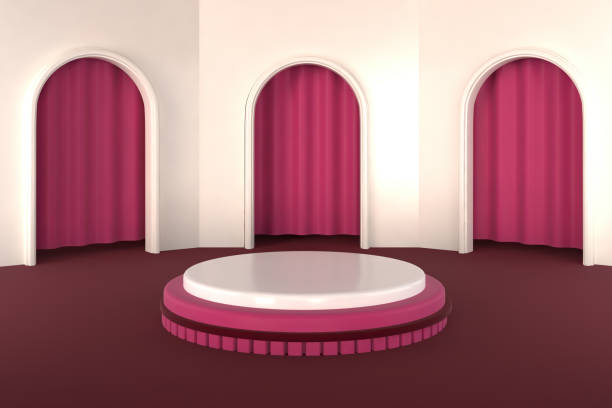 istock Abstract geometric podium background. Minimalist primitive shapes. Modern mockup. Blank template. Empty showcase. 3d render of shop display 1459710887