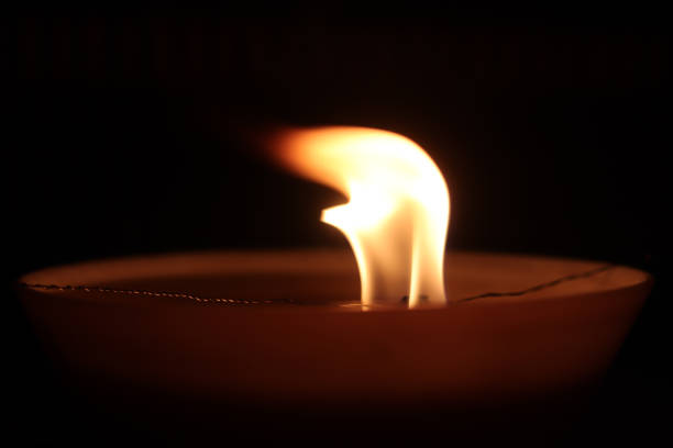 Dancing candle fire flame. Warm orange background.